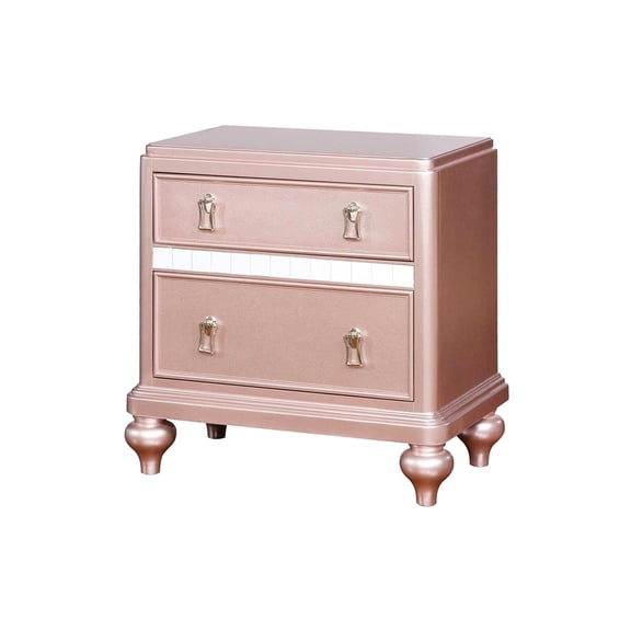 2 - Drawer Nightstand in Solid Wood and MDF | Bedroom Use with Rose Gold Mirrored Design | Easy Assembly for Bedroom | Solves Bedroom Item Storage Woes