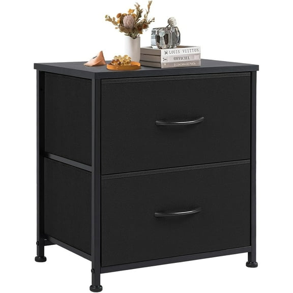 2-Drawer Nightstand with Adjustable Feet - Steel Frame, Multi-Functional Storage Mini Dresser, Black