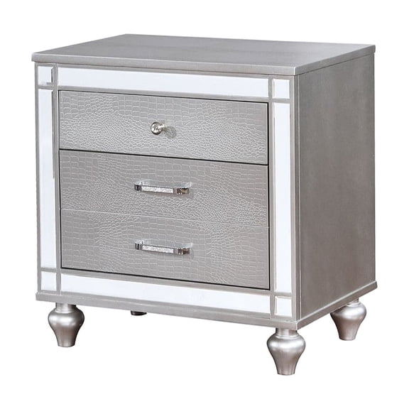 2 - Drawer Nightstand with Crocodile - Textured Front and Mirror / Bedroom Uniqueness