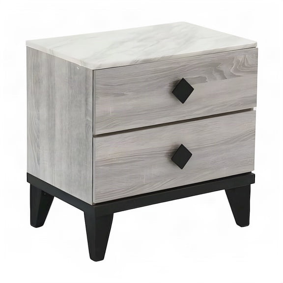 2-Drawer Nightstand with Square-Top Veneer Surface, Bedside Table, Cream