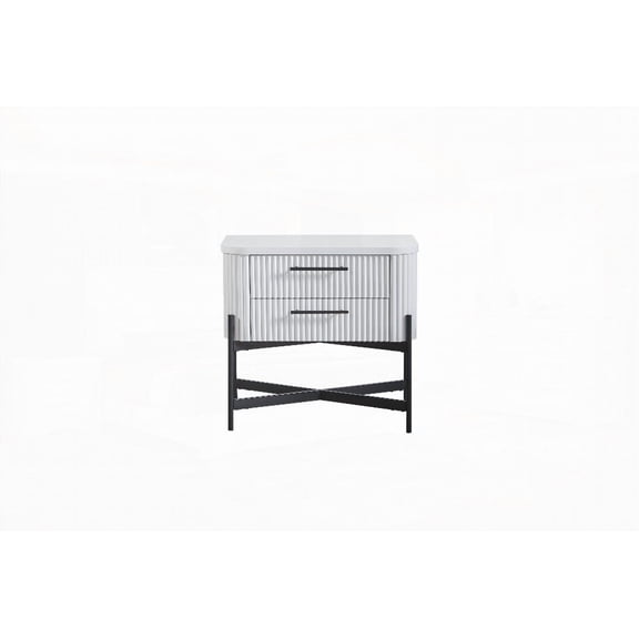 2-Drawer Nightstand with USB Type C - White & Cedar Lined Bottom Drawer (Reeded Fronts)