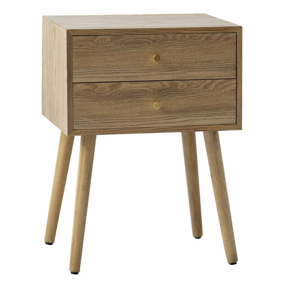 2-Drawer Metal and Wood Nightstand Classic Style Bedroom