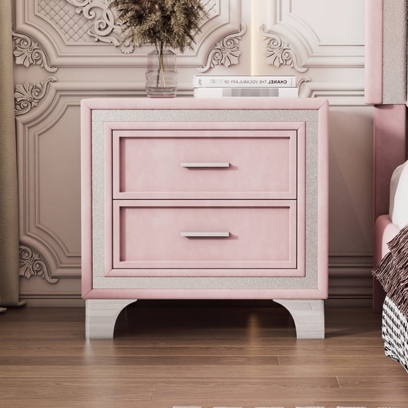 2-Drawer Pink Bedside Table / Rustic Look for Bedroom Ambiance