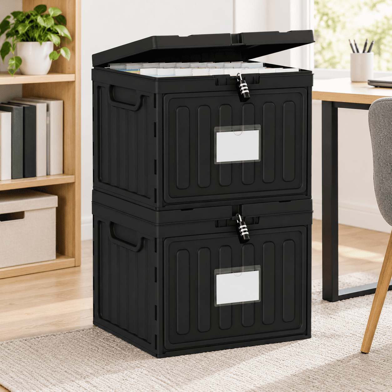 Stackable Files 2 Drawer Plastic File Cabinet, Black 2 Pack, Stackable Storage Box for ...