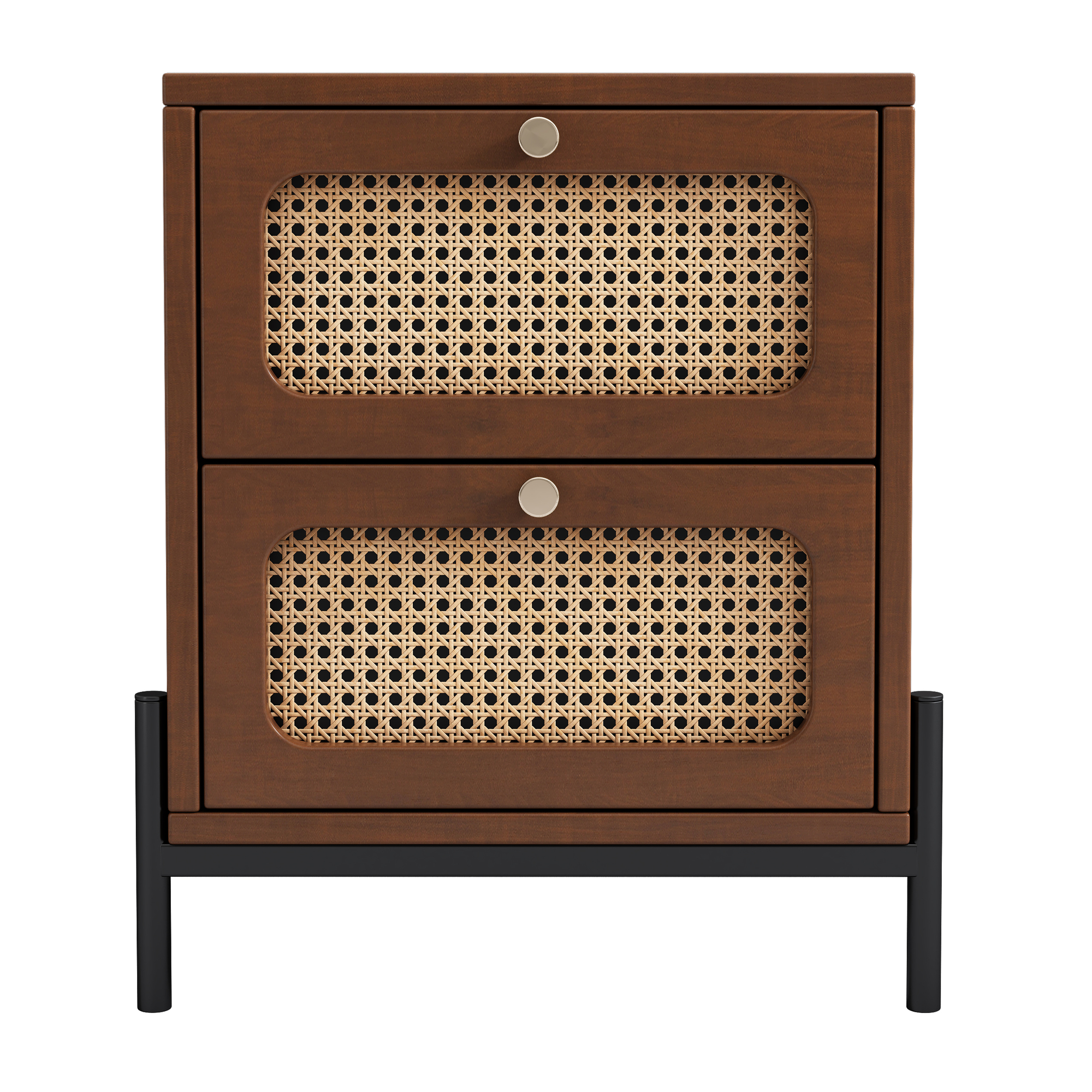 2-Drawer Rattan Cabinet Modern Cannage Rattan Wood Closet Side Table ...
