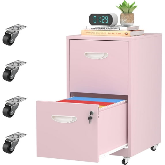 2 Drawer Rolling File Cabinet with Lock,Filing Cabinets for Home Office,Two Drawer File Cabinet, Mobile Under Desk File Cabinets,Printer Stand with Wheels Fit Letter/A4,Assembly Required