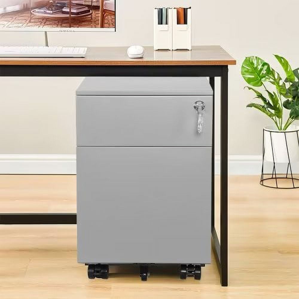 2 Drawer Rolling File Cabinet Metal Filing With Lock And Wheel Office Storage Cabinets Under Desk Locking For Legal Letter A4 F4 Size Gray Com