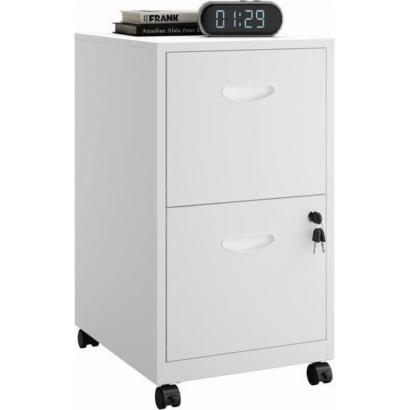 2 Drawer Rolling File Cabinet on Wheels, Mobile Two Drawer Filing Cabinet with Lock, Small Files Cabinets for Under Desk, Metal Filing Cabinets for Letter Size Folders, Pink - Assembly Required