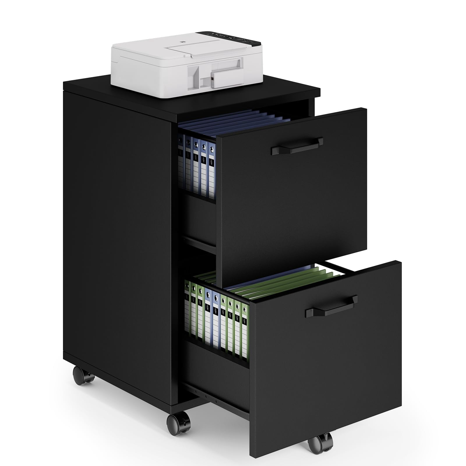 2 Drawer Rolling Filing Cabinet White Wood with Lockable Wheels Printer Stand Under Desk Storage Home Office Organizer