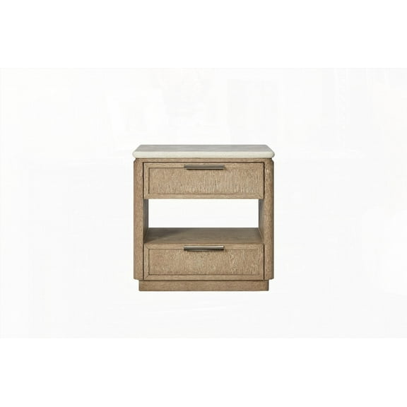 2-Drawer Rope Front Nightstand with Oak Veneer & USB Charging