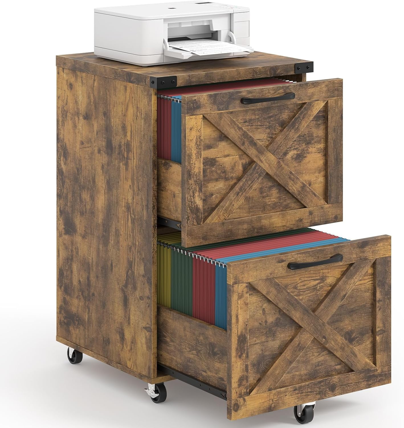 2 Drawer Small File with Wheels, Farmhouse Vertical Filing