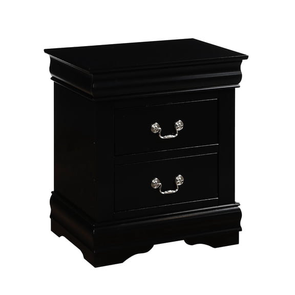 2-Drawer Solid Pine Nightstand in Black / Perfect for Bedroom Essentials