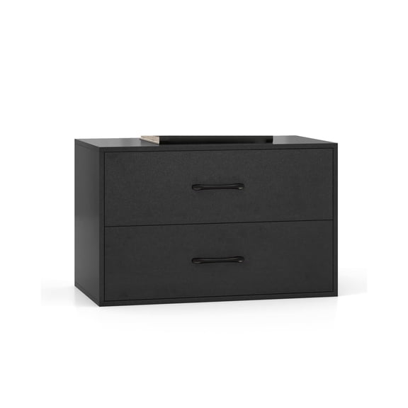 2-Drawer Stackable Dresser, Lateral File Cabinet with Metal Handle, Horizontal Storage Cabinet with Anti-Topping Kits for Living Room, Study, Office, Black