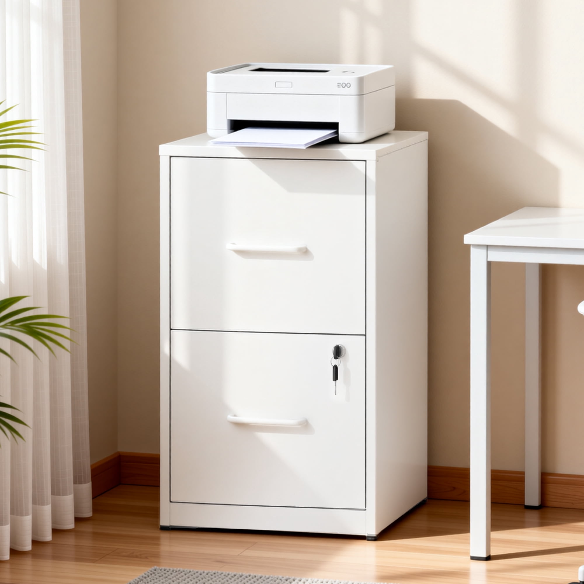 2-Drawer Steel File Cabinet with Anti-Tip Wall Safety, Adjustable Hanging Rails, Central Locking System, Compact Under-Desk Design for Home Office Study
