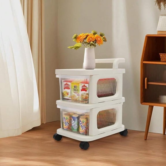 2 Drawer Storage Cart, Home Office Plastic Rolling Cart With Caster Wheels To Organize Clothes In Bedroom, Closet, White With Clear Drawers[Best Gift For Family&Friends]