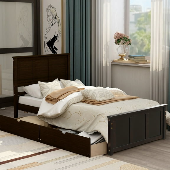 2 Drawer Twin Platform Storage Bed In , Crafted With Solid Wood And For A Tranquil Bedroom Size Drawers Wheels, Construction From
