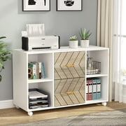 2 Drawer Wood File Cabinet Letter Size, Large Mobile Lateral Filing Cabinet Printer Stand with Storage Shelves and Wheels for Home Office