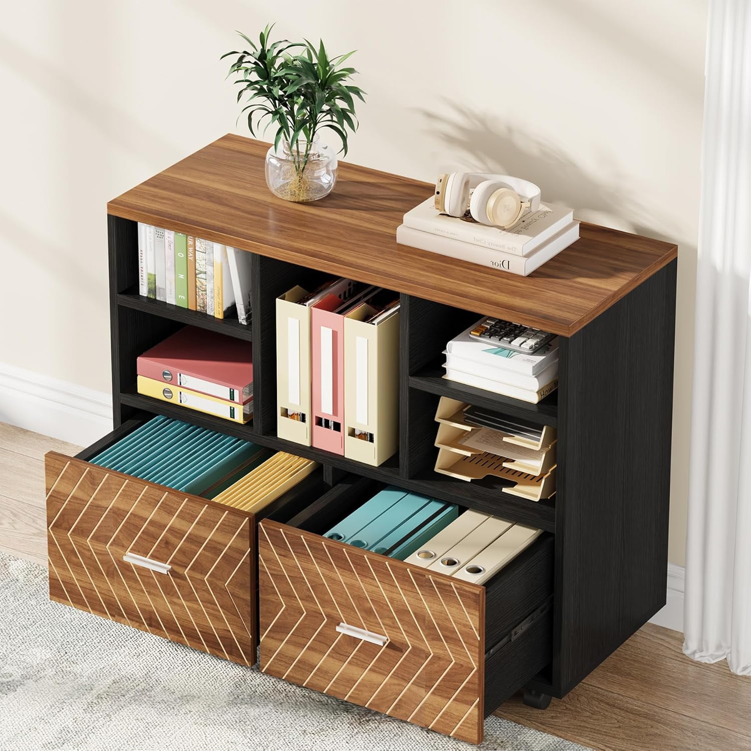2Drawer Wood File Mobile Lateral Filing for Hanging