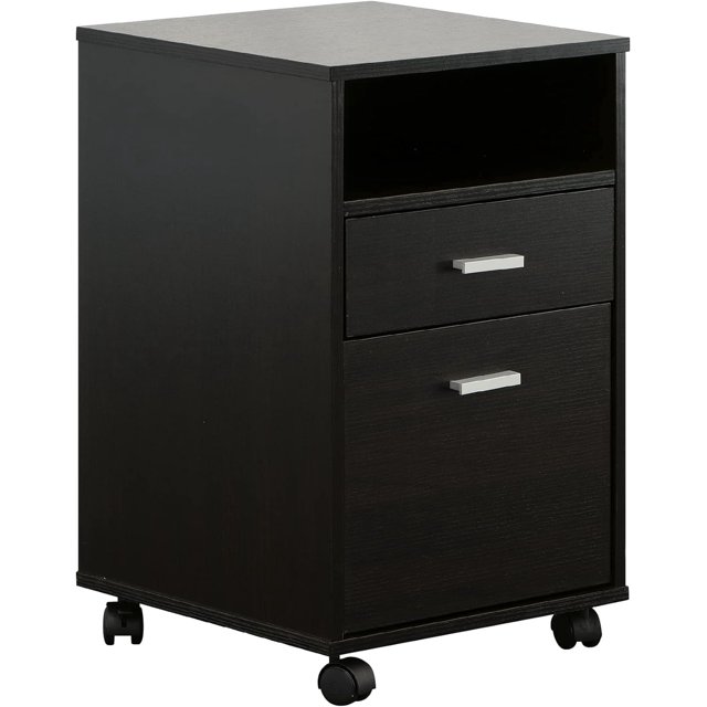 2Drawer Wood File Printer Stand With Open Cubby, Rolling