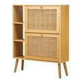 thumbnail image 1 of 2-Drawer Wood and Rattan Shoe Cabinet Exotic Boho Entryway, 1 of 8