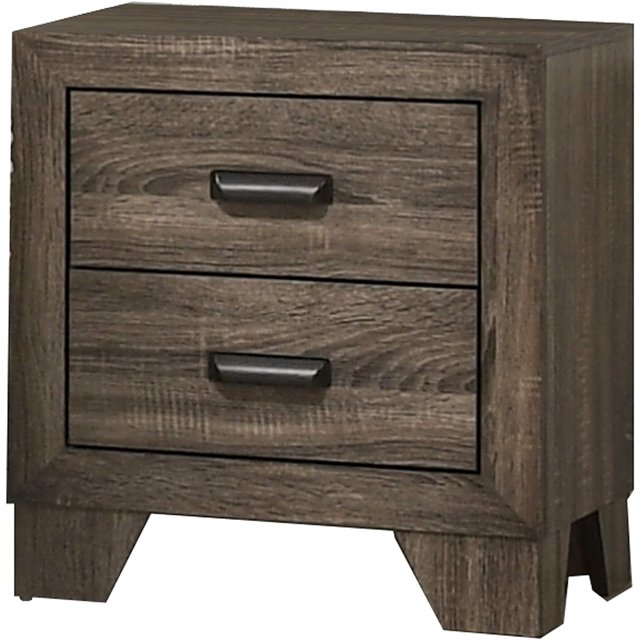 2 Drawer Wooden Nightstand with Metal Handles and Bracket Legs, Brown