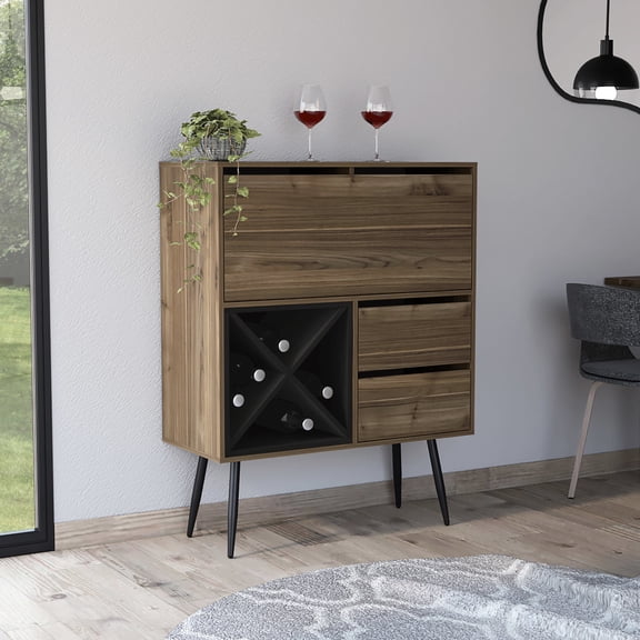 4-Bottle Capacity & 2 Drawers / Rectangular Bar Cabinet for Various Spaces