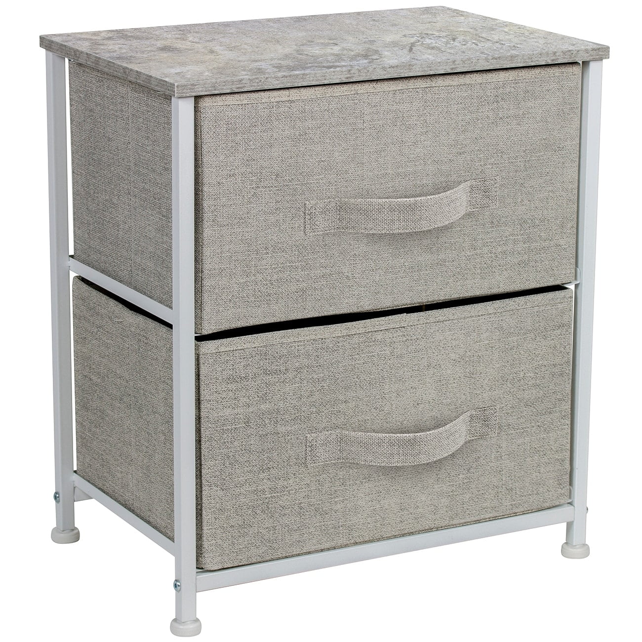 Compact Grey Fabric 2-Drawer Nightstand with Foldable Storage