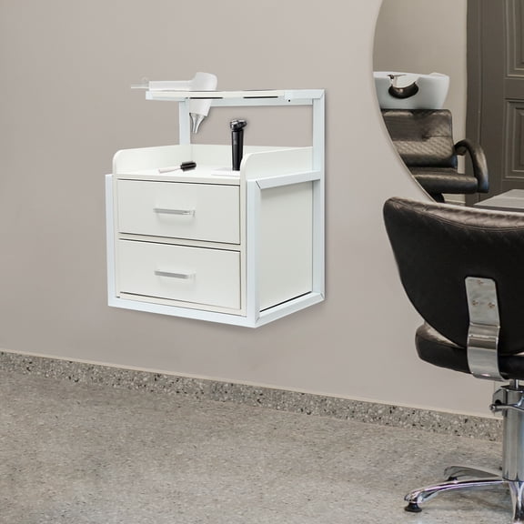 2 Drawers Drawers Hair Salon Wall Cabinet, Salon Storage Cabinet, Wall Mounted Storage Cabinet(Silver+White)