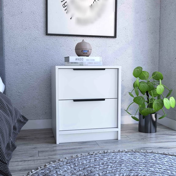 2 Drawers End Table In White - Stylish For Bedroom Interior Nightstand With Functional And Item