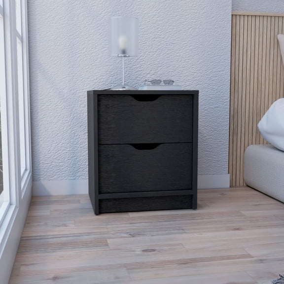 2 Drawers End Table with Laminated Particleboard / Durable Bedroom Storage