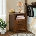 thumbnail image 1 of 2 Drawers Farmhouse Nightstand with Charging Station, Rustic Bedside Tbale with Drawers for Bedroom, Vintage End Table with Open Shelf for Living Room, Brown, 1 of 8
