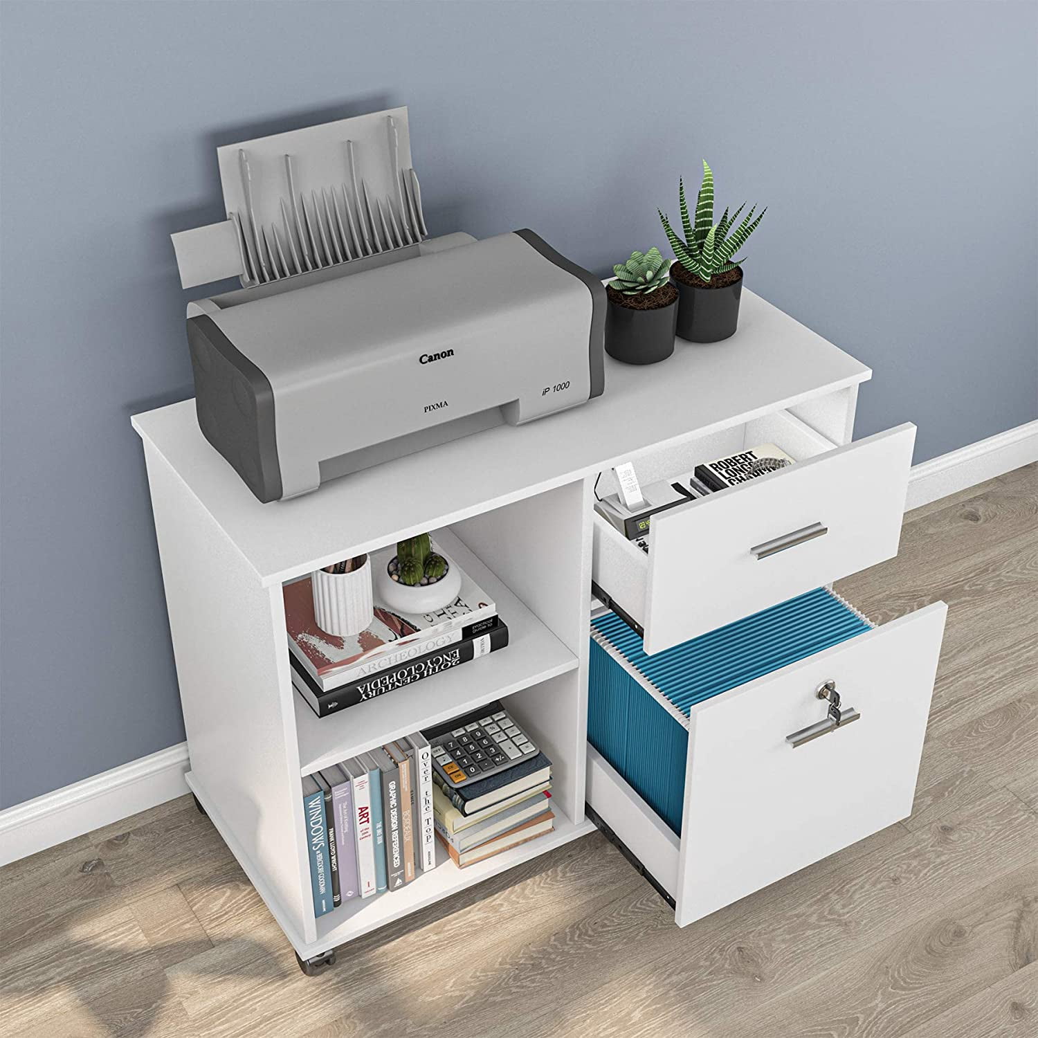 2 Drawers File with Lock, Mobile Lateral Filing for