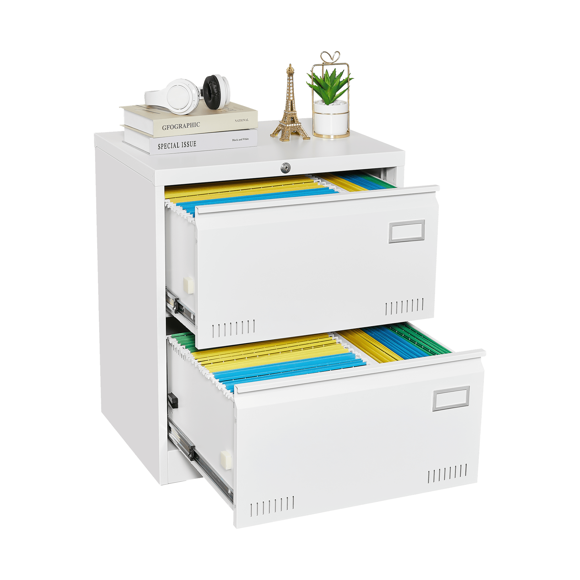 2 Drawers Home Office File Cabinet, Metal Lateral Filing Cabinet With Lock For /Legal/Letter/A4/F4