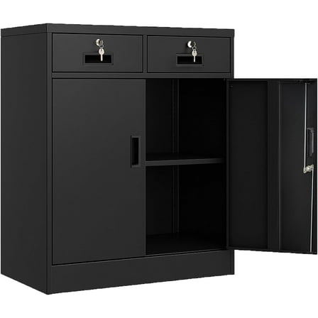 2 Drawers Metal Cabinet, 36” Locking File Cabinet for Garage、Classroom and Office - Black