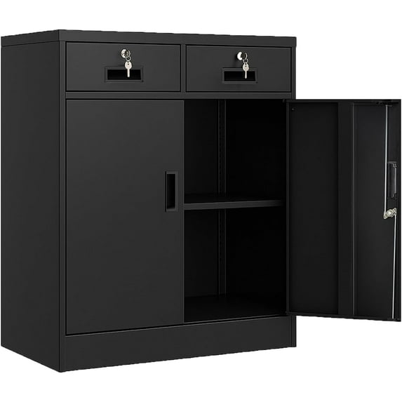 2 Drawers Metal Cabinet, 36” Locking File Cabinet for Garage、Classroom and Office - Black