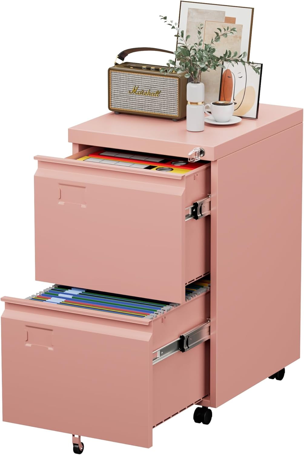 2 Drawers Metal File Cabinet with Lock, Under Desk Mobile Filing ...