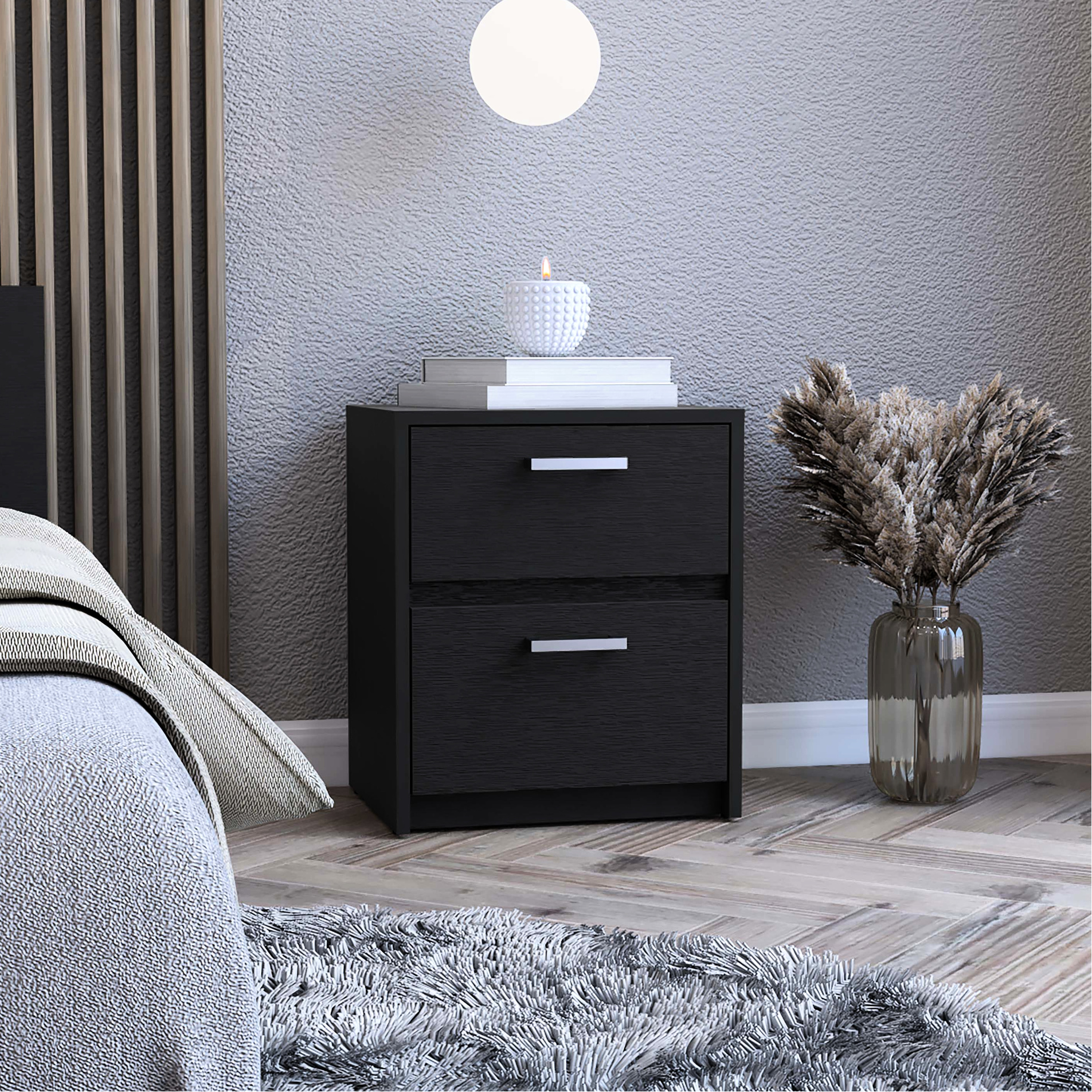 Black 1-Drawer Bedroom Nightstand Contemporary End Table main image 1