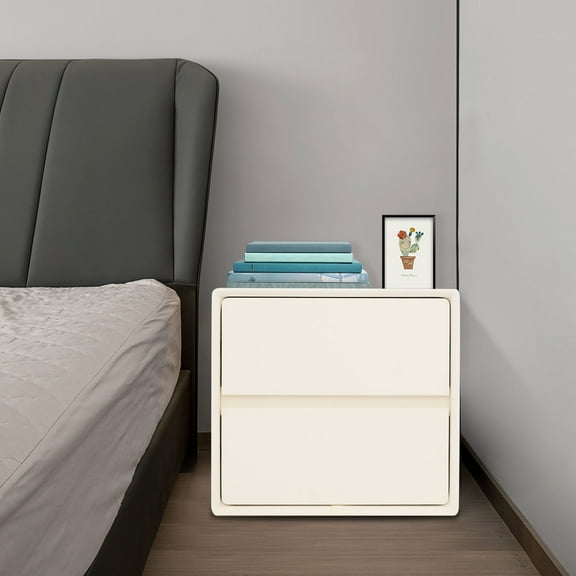 2 Drawers Nightstand Cream White Bed Side Table Rectangle Bedside Cabinet for Bedrooms, Study Rooms