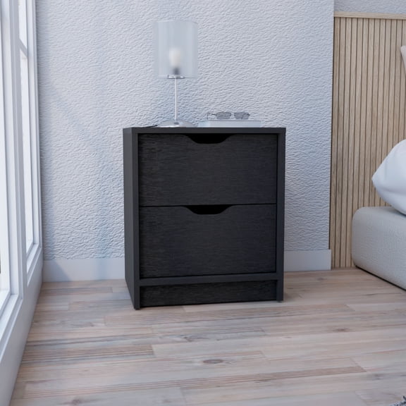 2 Drawers Nightstand In Black - Versatile End Table With Smooth Assembly Process For Bedroom Black, Compact Structure