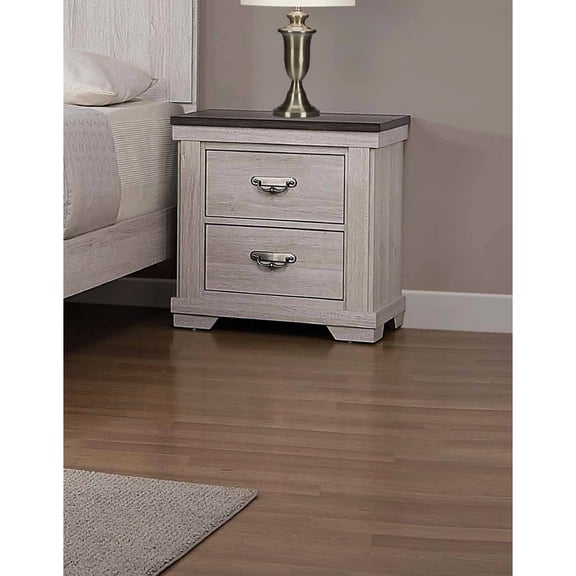 2 Drawers Nightstand In Rustic Design For Bedroom Decoration Beige With Metal Pull