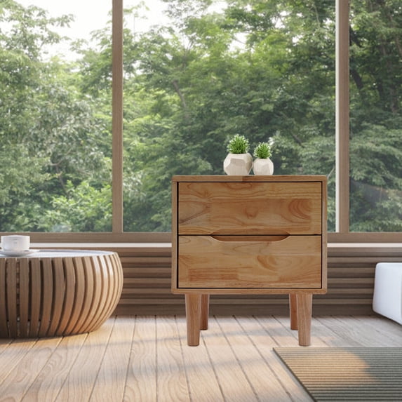 Modern Wooden Nightstand with 2 Drawers, Beige