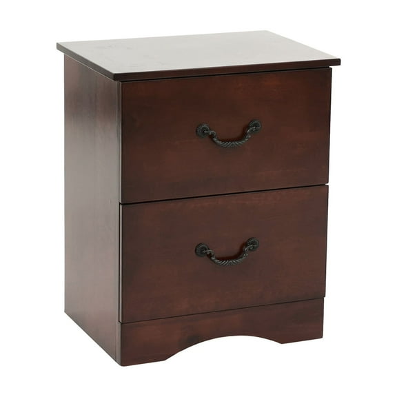 2 Drawers Pine Wood Nightstand In Cherry - Ideal For Bedroom With Construction Drawers, Captivating