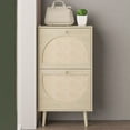 thumbnail image 1 of 2 Drawers Rattan Shoe Cabinet 9.5" Depth Shoe Storage Cupboard Modern Design Shoe Organizer Unit For Hallway, 1 of 7