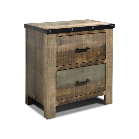 2 Drawers Rustic Nightstand in Antique Multi-color