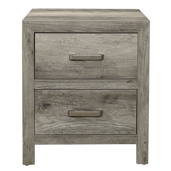 2 Drawers Setup, Satin Nickel Tone / Bedroom Nightstand in Transitional Style