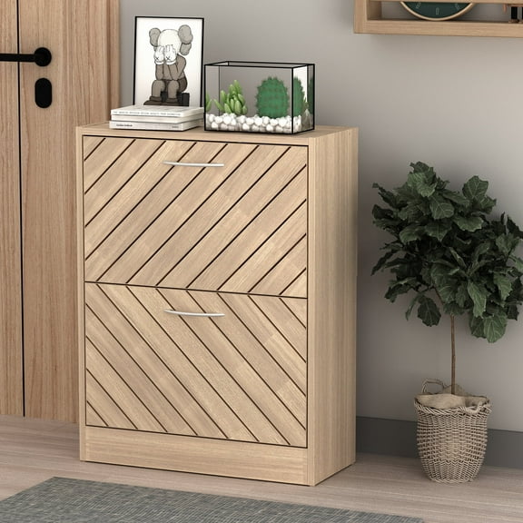 KULAGAGA 2 Drawers Shoe Cabinet Shoe Rack Shoe Storage Cupboard Organizer Unit, Brown, 29.5 H