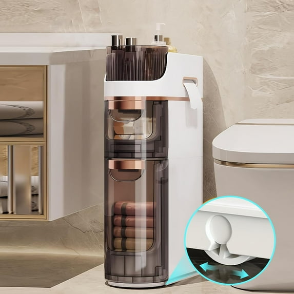 2 Drawers Slim Bathroom Storage Cabinet, Narrow Floor Cabinet with Wheels Toilet Paper Holder, Waterproof Storage Organizer for Small Spaces, Kitchen, Laundry, Office, Bedroom, Out of The Box