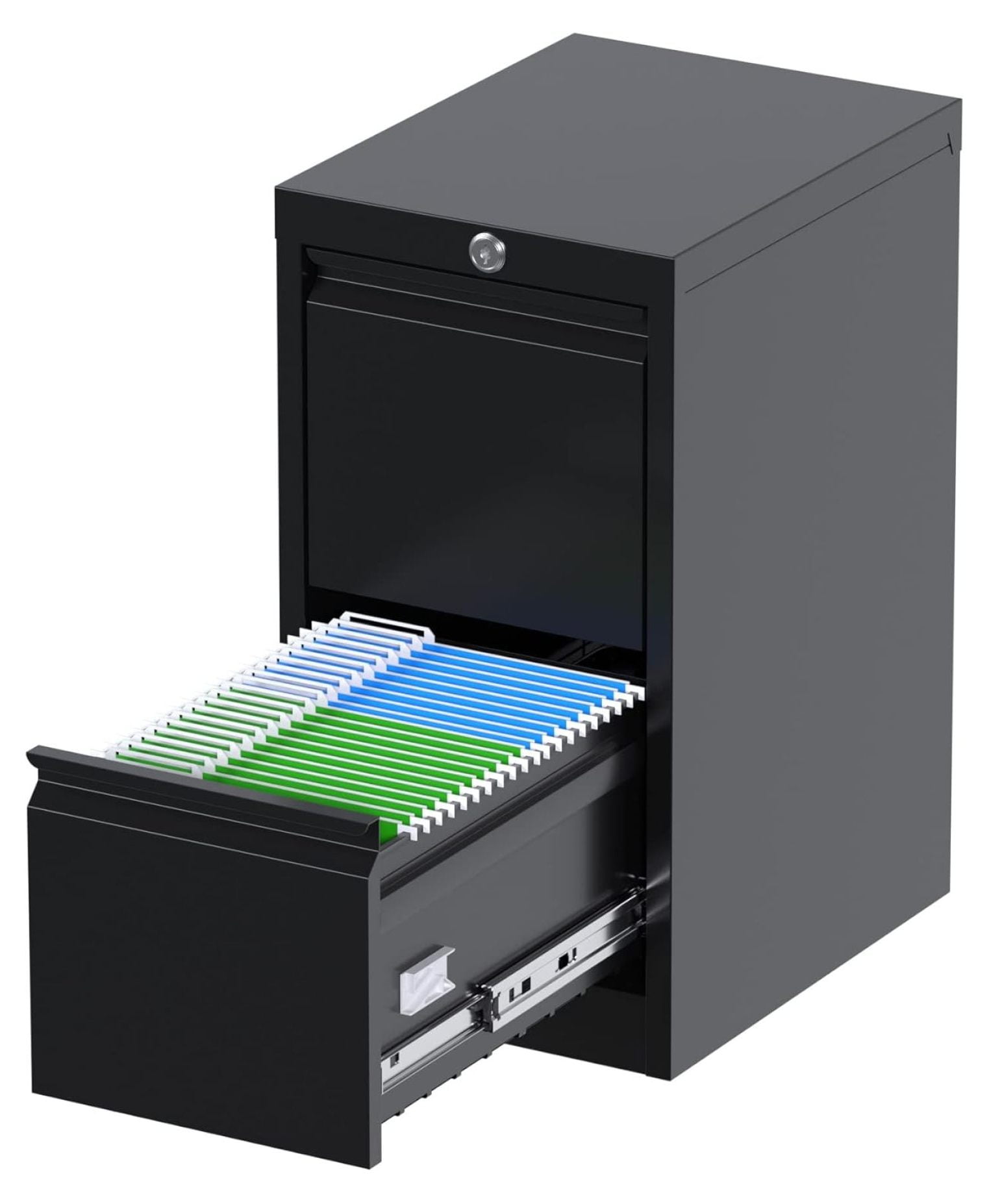 Black Metal Lockable 2-Drawer Vertical Filing Cabinet