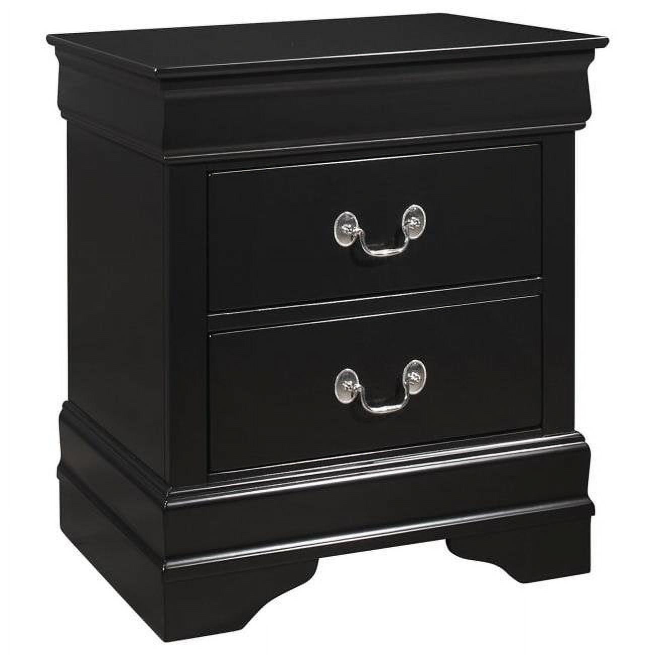 Black 2-Drawer Solid Wood Nightstand with Antique Metal Pulls