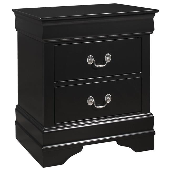 Black 2-Drawer Solid Wood Nightstand with Antique Metal Pulls